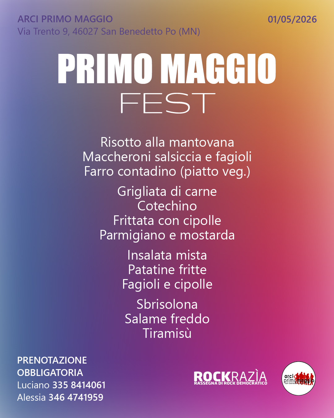 1 Maggio 2026 Post Menu