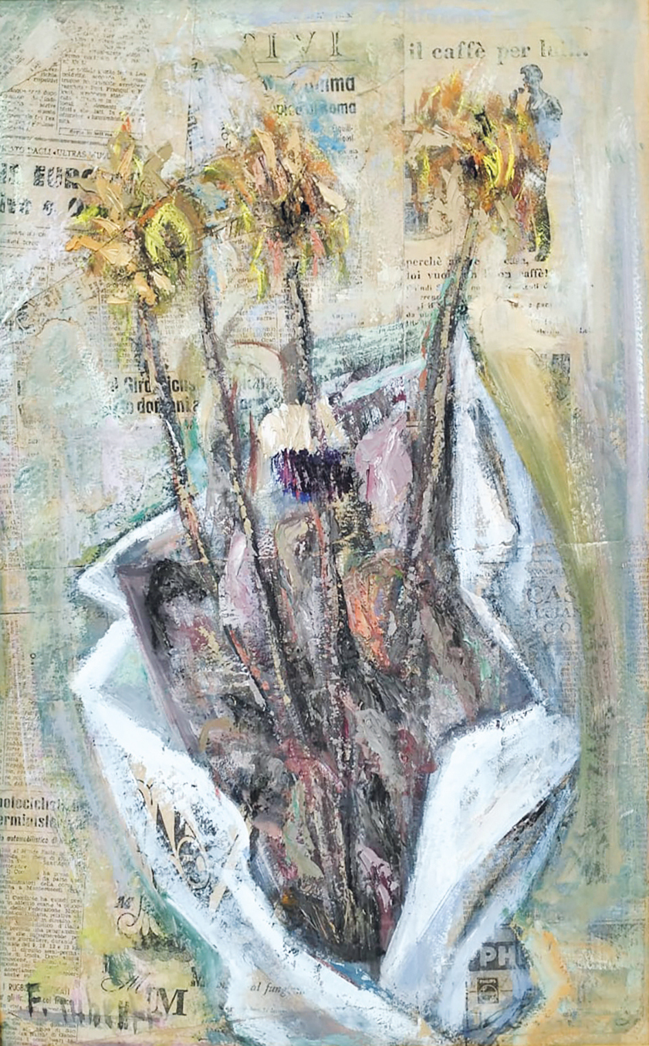 Ruberti Francesco 1952 Fiori secchi e giornale